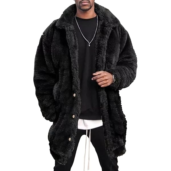 ジャケット・アウター Convertible Faux Fur Tippet Coat M CHXLQQX Mens Fuzzy Sherpa Mid Length Coat Button Down Front with